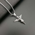 Colgante de ángel plateado con alas de diamantes de imitación para hombres y mujeres - Solo colgante / Color Acero