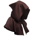 Dark brown medieval hooded cloak with drawstring for Halloween costumes or cosplay events - One Size / Brown