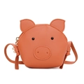 Cute orange leather cartoon pig mini shoulder bag for kids with gold floral zipper - Orange