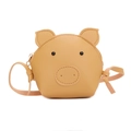 Mini khaki pig cartoon shoulder bag for kids made of textured PU leather with strap - Yellow