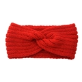 Knitted crossover headband in bright red thick wool for winter warmth and style - Red