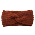 Knitted crossover winter headband in brick red color with warm twisted crochet texture - Rust Coffee