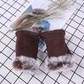 Brown faux suede fingerless gloves with white faux fur trim and lace-up details - One Size / Coffee