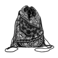 Sac de rangement à cordon avec motif paisley blanc sur tissu noir élégant - Noir Paisley
