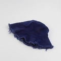 Detail of dark blue denim bucket hat featuring raw frayed edges and casual washed texture - M (56-58cm) / Navy Blue