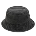 Detailed view of washed cotton fisherman hat with metal eyelets and reinforced stitching - M (56-58cm) / Black