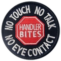 Embroidered service dog harness patch featuring 'Handler Bites' warning message - No Touch No Talk(14)