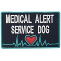 Medical Alert Service Dog embroidered patch with teal border and red heart icon - Medical Alert Service Dog / Black Teal Red Heart