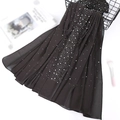 Elegant black pearl chiffon scarf with shimmering star-like beads for women - Coffee