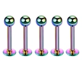 Set of five rainbow-colored stainless steel labret studs arranged on a white background - Sphere / 1.2*6+3mm / Colorful