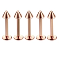 Detail of five rose gold stainless steel cone studs for piercings on white background - Cone / 1.2*6+3mm / Rose Gold