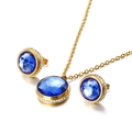 Golden titanium steel jewelry set with blue round zircon necklace and stud earrings - Blue