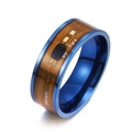 Detail of smart NFC ring with golden circuit board patterns and metallic blue finish - Size 6 / Blue