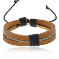 Verstellbares mehrlagiges braunes Lederarmband mit grauem Seil und schwarzen Knoten - Khaki
