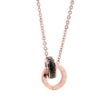 Roségoldene Edelstahlhalskette mit römischen Ziffern und schwarzem Zirkon-Doppelringanhänger - Roségold mit schwarzem Zirkonia
