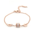 Rose gold stainless steel bracelet with Roman numeral rings and pavé zircon cylinders - White