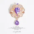 Baroque vintage gold brooch with purple teardrop crystal and hollow vine patterns - Purple