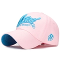 Berretto da baseball rosa con ricamo blu e visiera a contrasto per uomo e donna - Rosa Chiaro