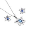 Set di gioielli in argento con girasoli traforati e gemme blu ovali incastonate - Colore Acciaio (KS110236-K)