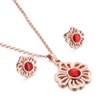 Set gioielli fiore traforato oro rosa con zircone rosso collana e orecchini - Stile Fiore Oro Rosa (KS110243-K)