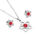 Set gioielli floreali in argento con collana e orecchini a perno con rubini rossi - Stile Fiore Acciaio (KS110249-K) / Color Acciaio