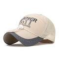 Beige and grey mesh fishing hat with 'RUNNER' print and adjustable chin strap - Adjustable / Beige
