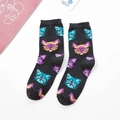 Dunkelgraue Baumwollsocken mit modischem Katzen-Print-Muster für Damen - Dunkelgraue Katze