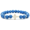 Bracciale di perline fatto a mano con pietre turchesi blu e ciondolo a croce bianca - Turchese