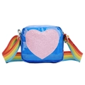 Cute bright blue heart crossbody bag with pink sequins and rainbow adjustable strap - Blue