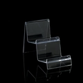 Three-tier clear acrylic tiered display stand for wallets and phones on black surface - 7cm 2 Tiers / Clear