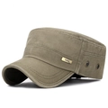 Casquette militaire plate pour hommes en coton lavé avec plaque de logo métallique - Vert Militaire
