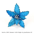 Lake blue artificial Christmas flower with silver glitter edges and center pearls - 14cm Glitter Edge Flower