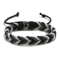 Handmade braided rope bracelet with black, white and grey wax thread patterns - Dark Grey + Cream + Black
