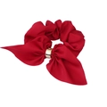 Red satin scrunchie with bunny ears design and a golden metal ring buckle detail - Red