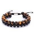 Detail of double-layer woven bracelet with natural tiger eye and lava stone beads - Tiger Eye & Lava Rock Style