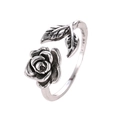 Vintage silver rose flower ring with adjustable band and detailed leaf design - Vintage Antique Silver Rose Leaf Style (4370)