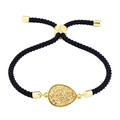 Verstellbares schwarzes Kordelarmband mit goldenem Wassertropfen-Anhänger und Blättermuster - Schwarze Kordel Gold
