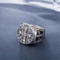 Anello vintage medaglia San Benedetto in acciaio inossidabile argento antico uomo - US 8 / Acciaio Annerito