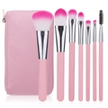 7-piece pink makeup brush set with gradient bristles and matching zipper travel case - Pink