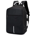 Mochila negra para portátil de negocios con asa de metal plateado y tira reflectante - Negro