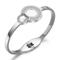 Armreif aus 316L Edelstahl mit verschlungenen Ringen, Kristallen und Muschel-Inlay - Silber