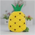 Plush pineapple coin purse with yellow embroidery and green leaves on silver chain - Pineapple
