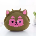 Mini silicone cartoon animal coin purse in olive green with a pink face and metal clasp - Wolf Dog