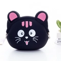 Cute black cat cartoon silicone mini coin purse with pink ears and metal clasp closure - Black Cat