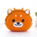 Cute orange Shiba Inu silicone coin purse with a durable metal clasp closure - Brown Bear