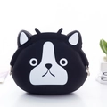 Mini silicone coin purse with cute black cartoon dog design and silver clasp closure - Black Dog