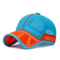 Blue and orange breathable mesh baseball cap for kids with contrast panel design - Full Mesh Breathable Style / Lake Blue (Blue & Orange Color Block)