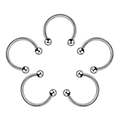 Set of five silver stainless steel horseshoe circular barbells with round beads - 1.2*6+3 / Steel Ball