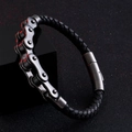Street-Fashion Herren Echtleder-Armband mit Fahrradketten-Design auf schwarzem Ständer - Schwarz