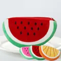 Watermelon shaped plush coin purse with red fabric and black embroidered seeds - Mixed